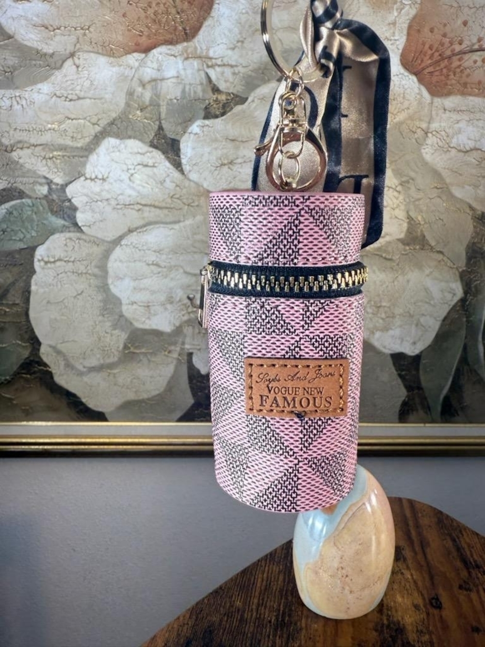 Pink Patterned Cylindrical Keychain Pouch - Vogue New Famous